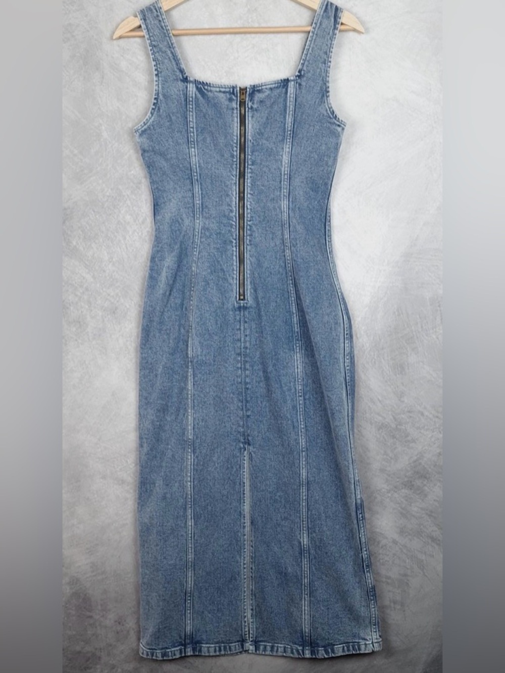 Abercrombie & Fitch Dress Womens XL Blue Denim Colomn Bodycon Midi Square Neck - Picture 13 of 13